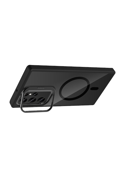 Galaxy Uyumlu S22 Ultra Kılıf Standlı + Kamera Lens Koruma Setli M-safe Şarj Özellikli Mkst Pembe Pembe