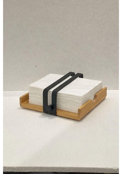 Tr Bambu Ahşap Metal Siyah Peçetelik, 18 X 18 Cm, Modern Mutfak Sofra Organizeri Diğer