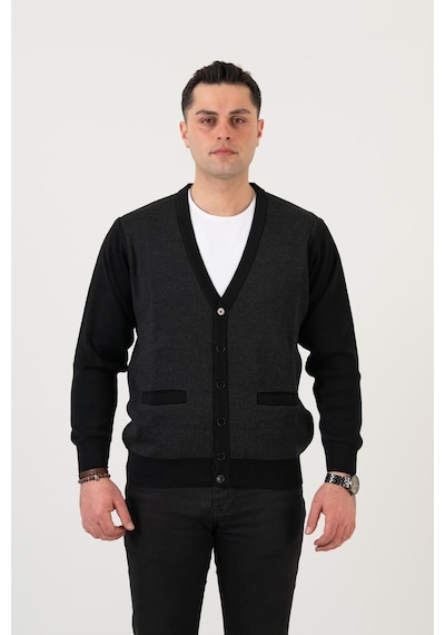 Woolen World Düğmeli Çift Cepli Nokta Desenli Erkek Triko Hırka 001