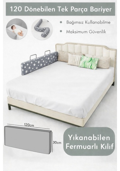 Miralay Yeni Nesil Yatak Bariyeri 120 CM Gri Yıldız