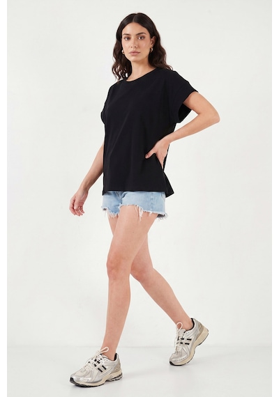 Lela Pamuklu Rahat Kalıp Bisiklet Yaka T Shirt Bayan T Shirt 5866955 Siyah