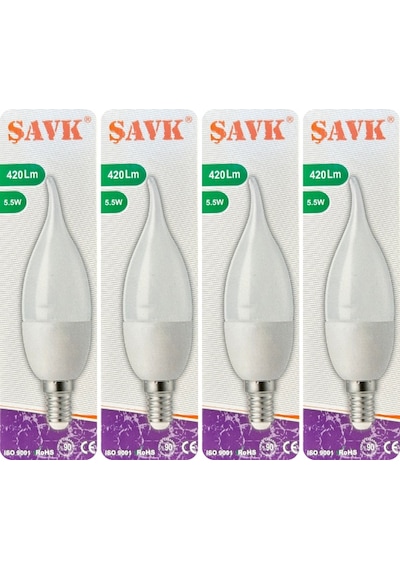 4 Adet Şavk 5,5w 37w Beyaz Işık 6500k E14 Duylu İnce Duy Led Kıvrık Ampul