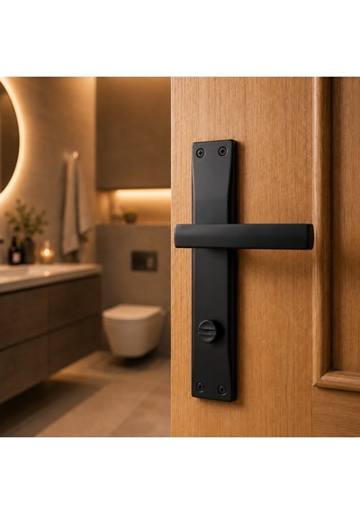Kare Aynalı Wc Banyo Kapı Kolu Sol Açılım Mat Siyah Alüminyum Kol Takımı