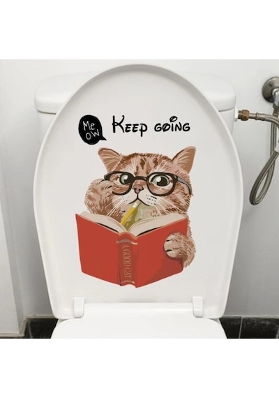 Decohandy Klozet Etiketi Keep Going Kedi Beyaz