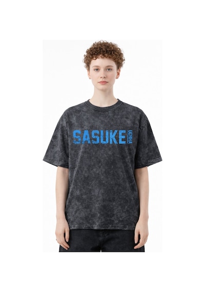 Sasuke Uchiha Naruto Anime Karakterler Baskılı Unisex Oversize Es Siyah
