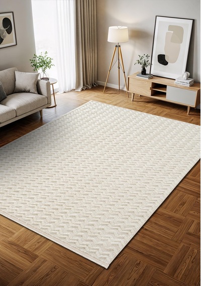 Wool Wl009a Beyaz Modern Desen Kabartmalı Doku Pamuk Tabanlı Kaymaz Halı-783 Beyaz
