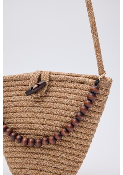 Shule Bags Piccolo Handmade Boncuk Detaylı Hasır Çanta Vizon Vizon