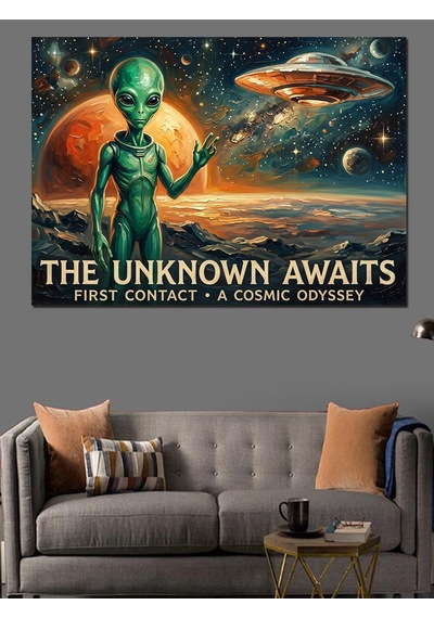 The Unknown Awaits Alien Uzay Dekoratif Kanvas - Mdf Ahşap Tablo