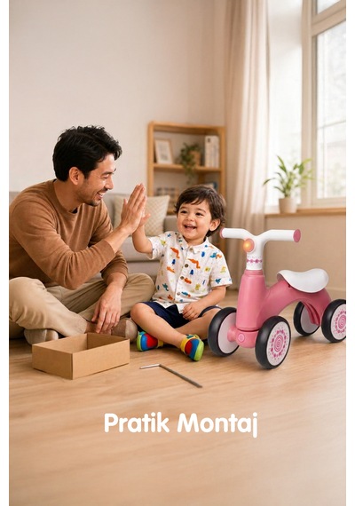 Işıklı Ve Müzikli 4 Tekerlekli İlk Denge Bisikletim Pembe
