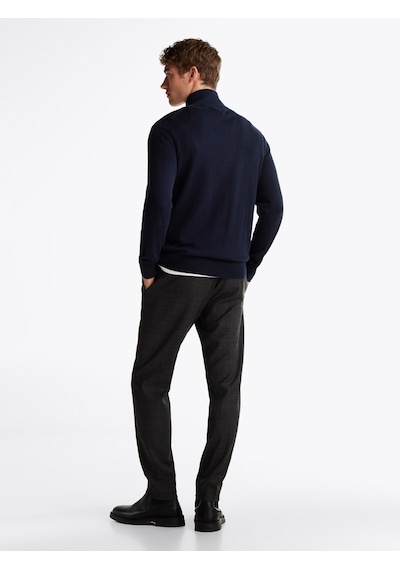 Tommy Hilfiger Pıma Org Ctn Cashmere Zıp Mock Erkek Mavi Kazak - Mw0mw28049
