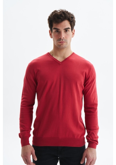 AR-MA Arma Erkek Slim Fit Likralı Pamuklu Örme V Yaka Triko Kazak K0kro0854 Kırmızı