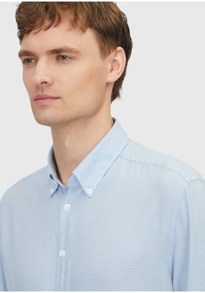 Ramsey Mavi Casual Fit Uzun Dokuma Casual Pamuk Karışımlı Gömlek