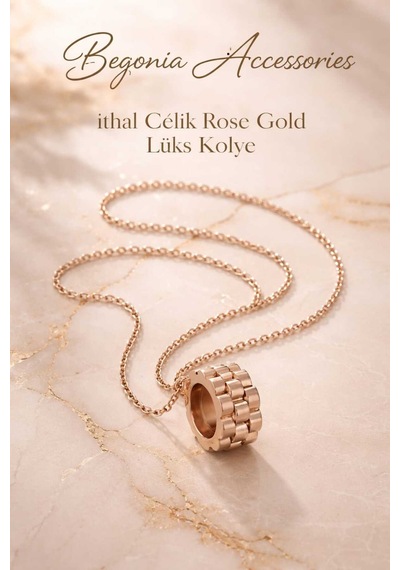 İthal Çelik Rose Gold Kolye Zincir Set Figürlü Zirkon Taşlı Paslanmaz Kararmaz Unisex 45cm+5cm Boy - 5 Rose Gold