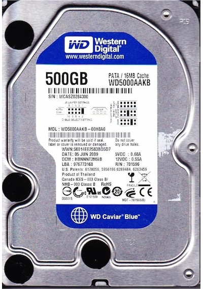 Wd 500GB 3.5" Ide 500GB 7200RPM 16MB WD5000AAKB (Eski Tip IDE) Ha