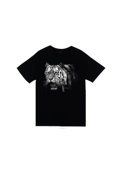 Stoned&Fame Unisex Kaplan Baskılı T-shirt SIYAH Siyah