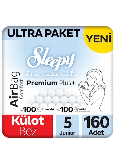 Sleepy Bio Natural Premium Plus Airbag Comfort Ultra Paket Külot Bez 5 Numara Junior 160 Adet