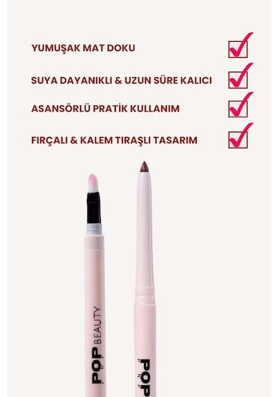 Pop Beauty Dudak Kalemi, Suya Dayanıklı, Asansörlü, Waterproof Lıplıner- Burn Out 8684415590169 Bordo