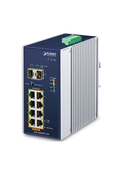 Planet - PL-IGS-1020PTF-12V 8 Port Endüstriyel Yönetilemeyen PoE+ Switch