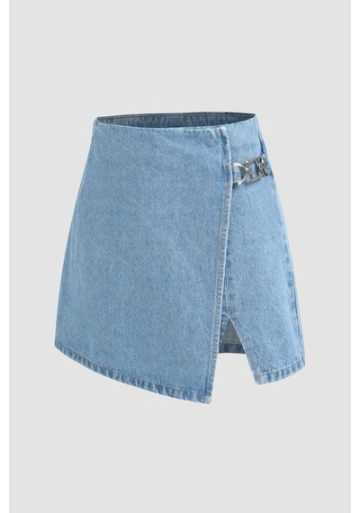 Hiccup Yüksek Bel Denim Şort Etek Mavi