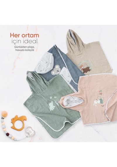 Gezenbebe Hero Kahraman Kapüşonlu Havlu Bebek Çocuk Pançosu Bej