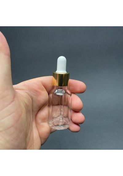 15ml Şeffaf Cam Damlalıklı Şişe , Gold Metalik Kapak , 15 Cc Sa