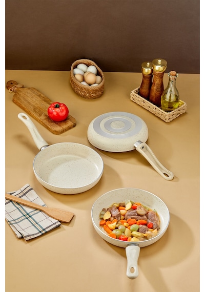 Polochef Classico Granit Tava Seti 20-24-28 Cm 3 Parça Krem Bakalit Sap Krem