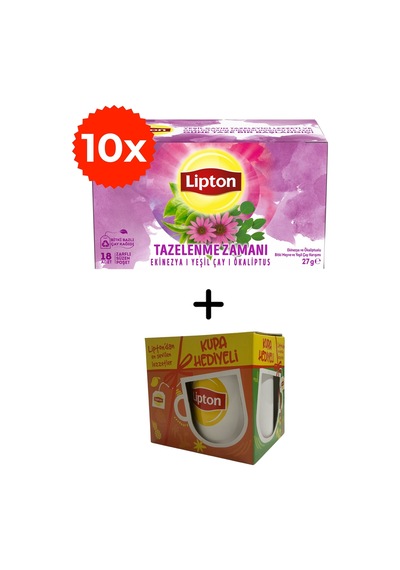 Lipton Tazelenme Zamanı Ekinezya Ve Ökaliptuslu Bitki Ve Meyve Çayı Karışımı 18li X 10 Adet+hediye Lipton Kupa