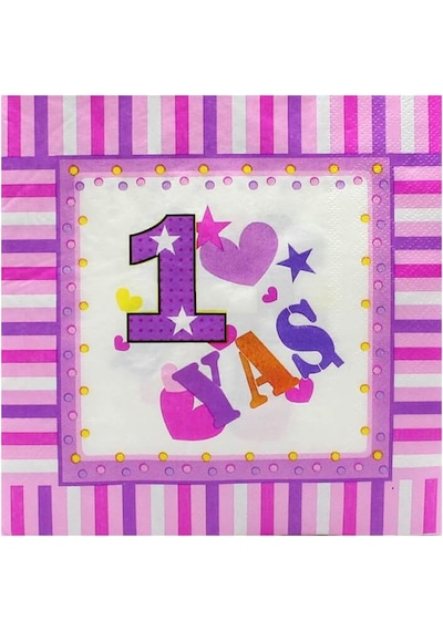 1 Yaş Doğum Günü Peçete. Pembe - 33 x 33 CM - 20 Adet