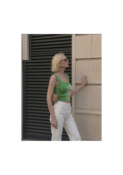 Onno Style Women Kare Yaka Kolsuz Askılı Kadın Bluz YEŞİL