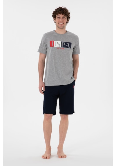 U.S. Polo Assn. Erkek Bisiklet Yaka Gri Melanj Pijama Takımı 50309821-VR086