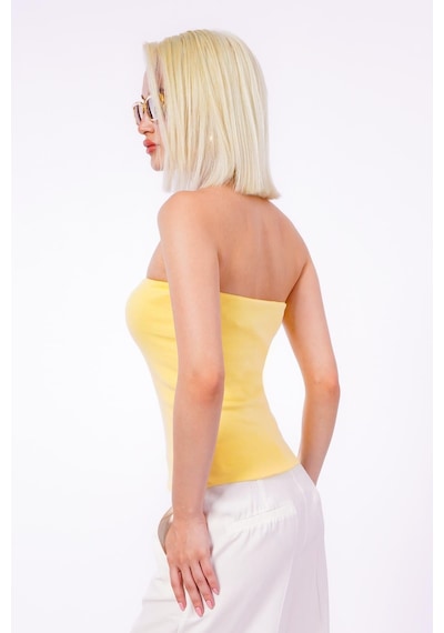 Seeh Sarı Straplez Basic Kadın Bluz Sh247 Standart