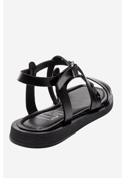Luvishoes Poole Siyah Hakiki Deri Çok Bantlı Kadın Sandalet
