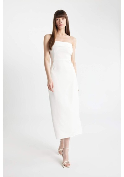 DeFacto Bodycon Vücudu Saran Straplez Maxi Abiye Elbise D3268AXNSWT32