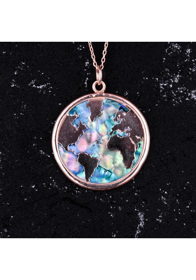 Dünya Haritası Kolye, 925 Ayar Gümüş Rose Gold Kaplama Kolye, Farklı Dünya Tasarımı Gümüş