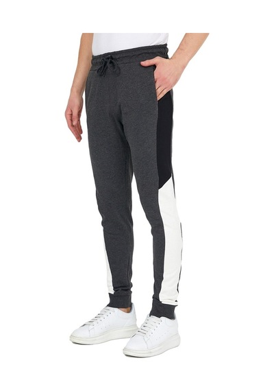 Adams Erkek Fit Siyah/Beyaz Şeritli Antrasit Eşofman Altı