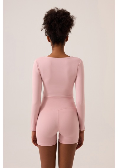 Los Ojos X Ece Pembe Uzun Kollu U Yaka Spor Bluz Scoop Neck Top Pembe Pembe