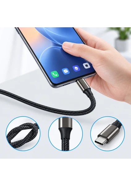 Type-c To Type-c 240w Örgülü Hızlı Şarj Ve Data Kablosu 1 Metre Hasır Dayanıklı Kablo
