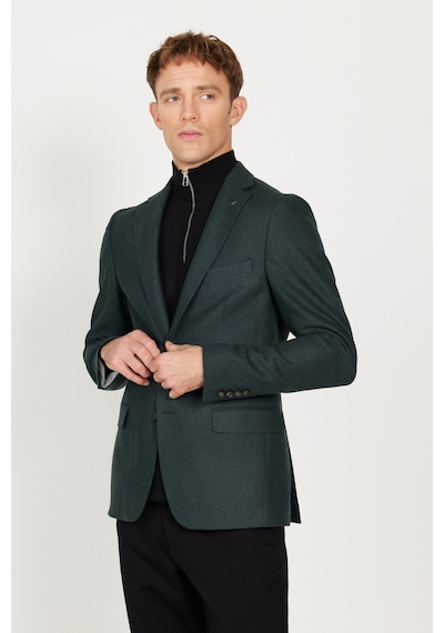 AC&Co / Altınyıldız Classics Erkek Yeşil Slim Fit Dar Kesim Mono Yaka Desenli Yünlü Ceket AC&Co / Altınyıldız Classics Erkek Yeşil Slim Fit Dar Kesim Mono Yaka Desenli Yünlü Ceket