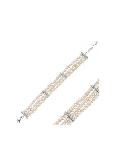 Doğal İnci Zirkon Taşlı Kadın Bileklik 22 Cm / Sarı Gümüş