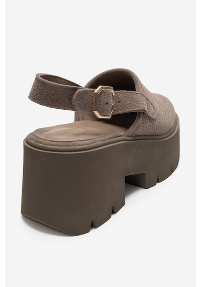 Luvi Shoes Caldrıs Vizon Süet Hakiki Deri Önü Kapalı Kalın Platform Tabanlı Kadın Sandalet