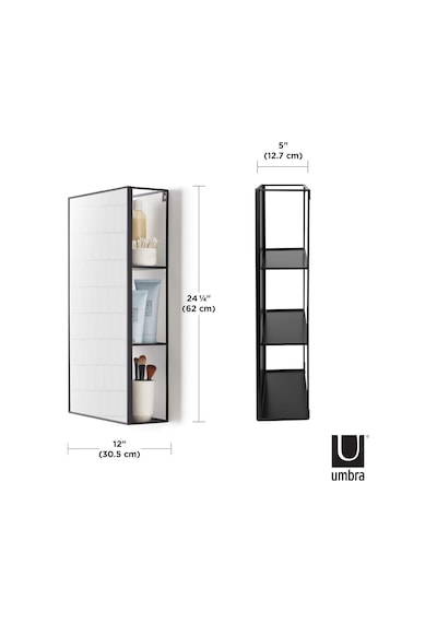 Umbra Cubiko 24x12 İnç Dikdörtgen Siyah Metal Banyo Aynası Depolama Dolabı 3 Raflı Diğer Umbra Cubiko 24x12 İnç Dikdörtgen Siyah Metal Banyo Aynası Depolama Dolabı 3 Raflı Diğer