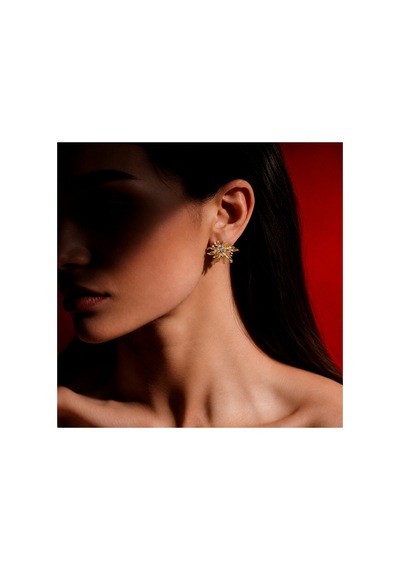 Éclat Collection Solene Gold Zirkon Taşlı Çiçek Formlu Çelik Küpe Altın Altın