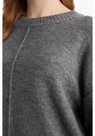 Defacto Yün Karışımlı Loose Fit Bisiklet Yaka Triko Kazak Tunik F4547ax25wngr76 Gri-gr76