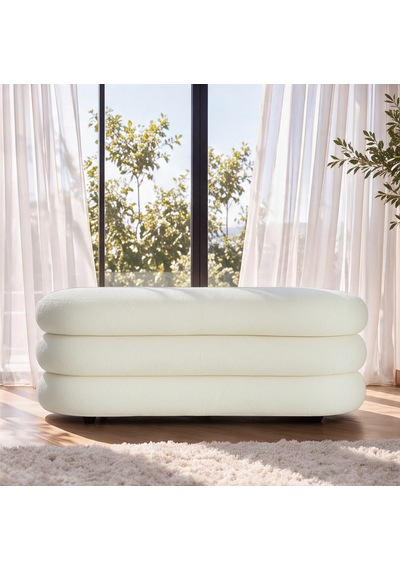 İnarch Dizayn Naturis Sandıklı Bench Depolama Alanlı Modern Puf Kırık Beyaz