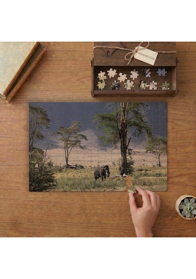 Tanzanyada Fil Tasarımı 240 Parça Ahşap Puzzle Ahşap Kutuda Mpy40243