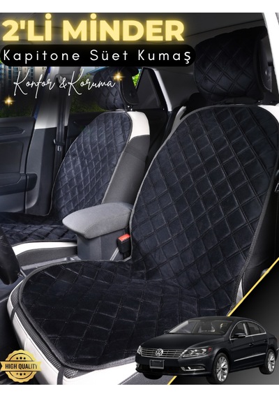 Volkswagen Cc Uyumlu 2'li Süet Oto Koltuk Minderi Terletmez Universal Oto Aksesuar A2 Siyah