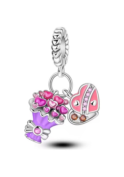 Fubena Buket Çiçek Ve Çikolata Sallantılı Charm Gümüş