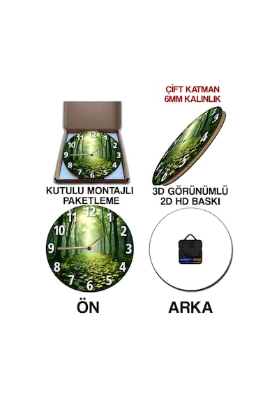 Forest Path Orman Temalı Mdf Duvar Saati Doğal Huzur Ve Sessiz Mekanizma, Kuvars Sdw224 Renkli