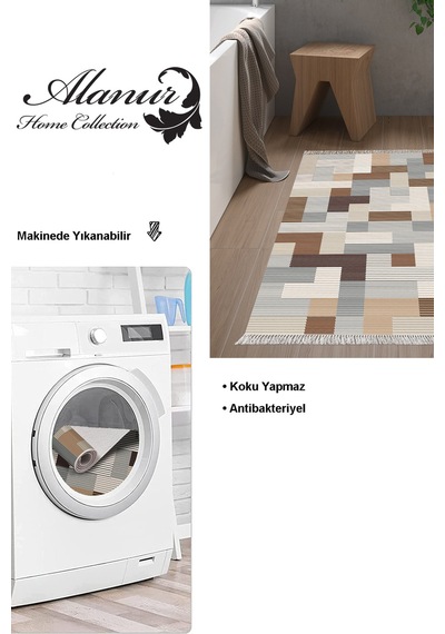 Dekoreko Kaymaz Taban Djt Banyo Halısı Trend Saçaklı Modern Mu113 Kahve