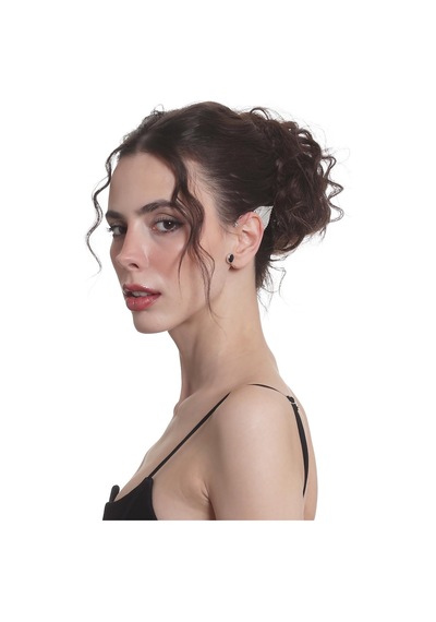 Kadın Gümüş Renk Lak Kaplama Taşlı Yaprak Stilizesi Sol Kulak Earcuff & Kıkırdak Küpe Çok Renkli